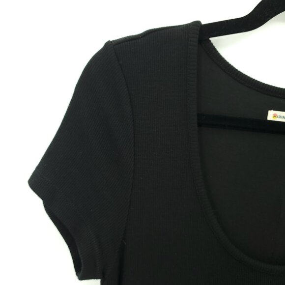 Marine Layer Lexi Black Rib Knit Stretch Short Sleeve Midi Dress M Black - Picture 7 of 16